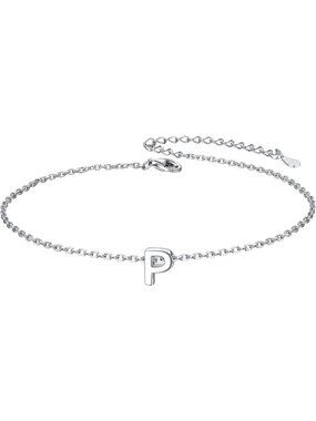 Letter P Initial Bracelet 925 Sterling Silver Letter Bracelet Dainty